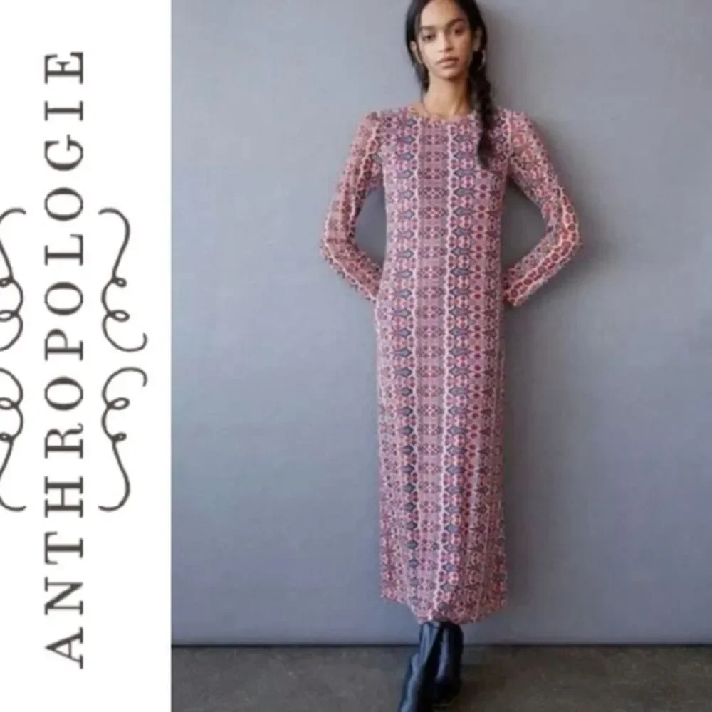 Anthropologie Eva Franco Laila Mesh Long Sleeve Maxi Dress Size extra small xs - Picture 1 of 12